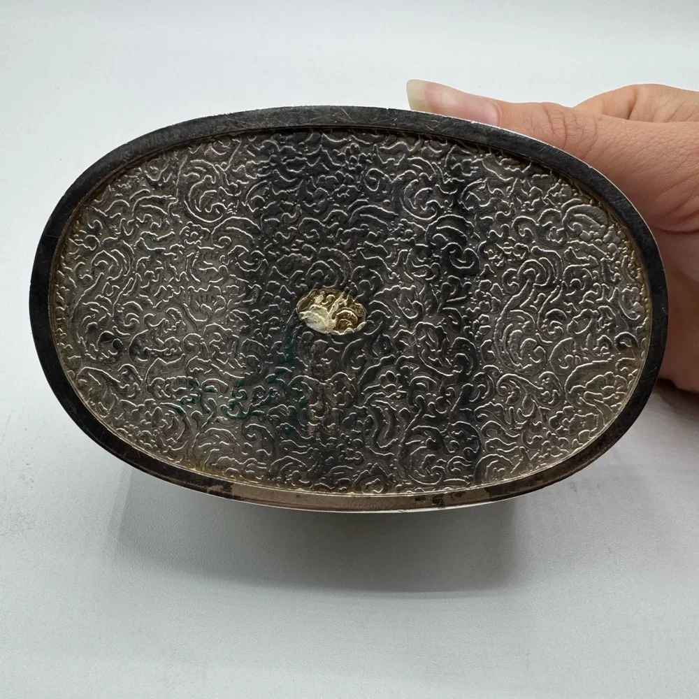 Victorian Style Silver Plated Trinket Box 1 3/4x4 inches With Red Insert Velvet